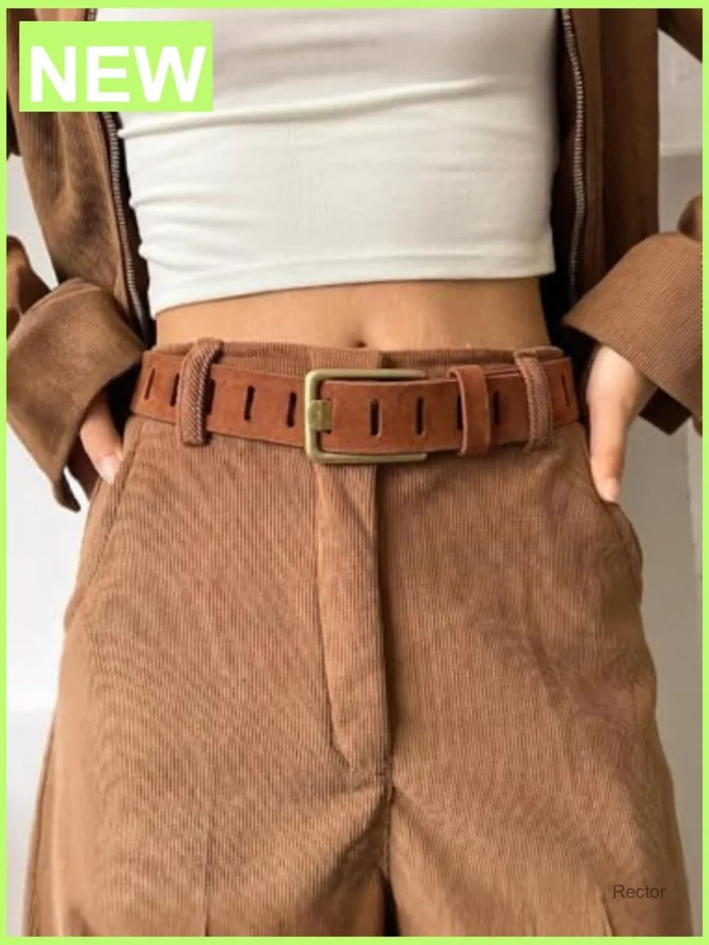 Genuine Leather Western Belt with Gold Buckle - Full-Hole Strap, 1.5